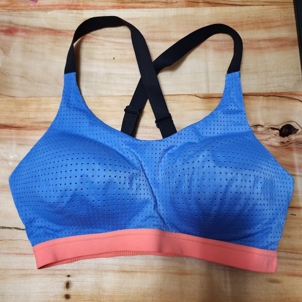 Victoria’s Secret Sport Bra 32D Blue Orange Padded Mesh Racerback Sports Yoga